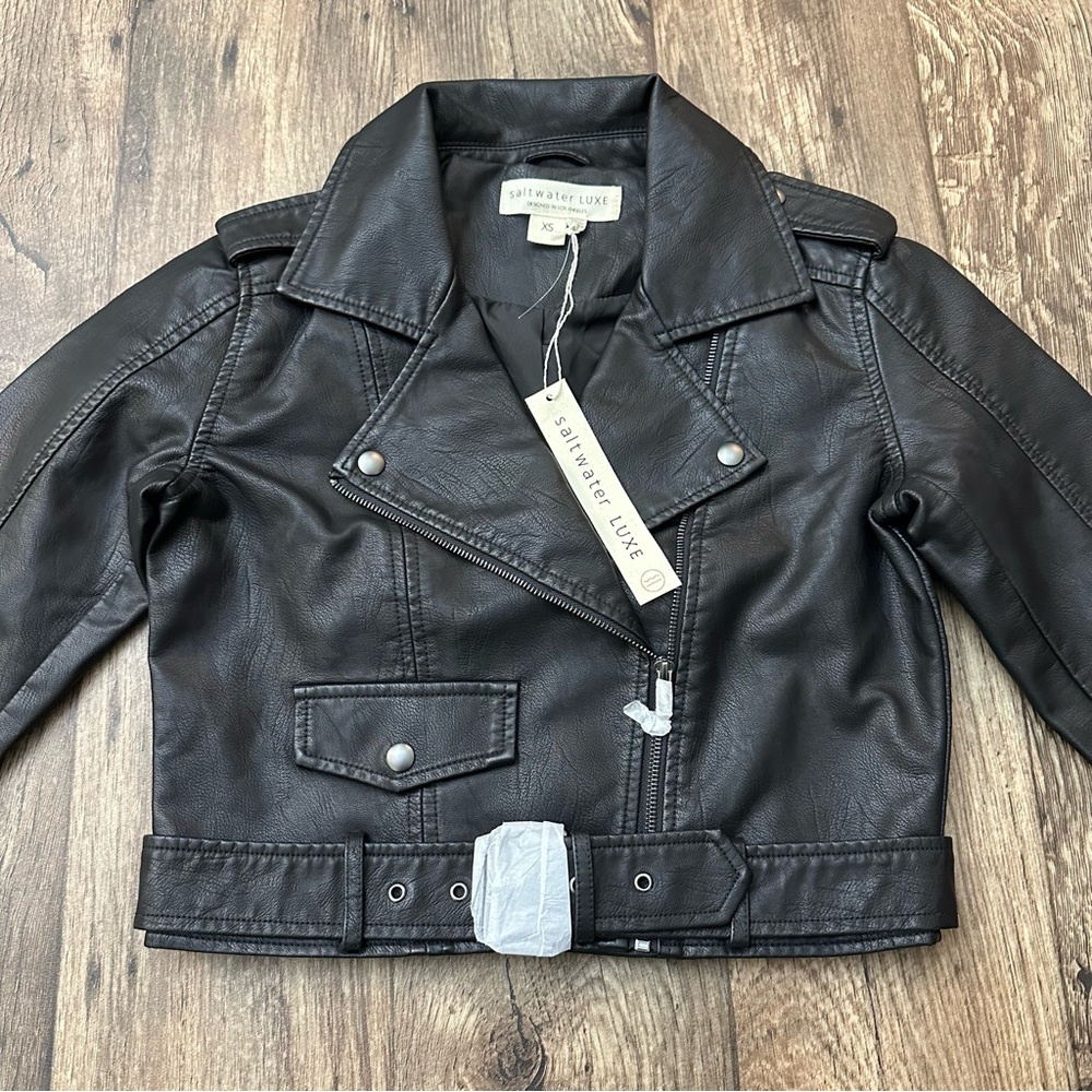 SALTWATER LUXE Isola Faux leather Moto Jacket Women's Black Size XS